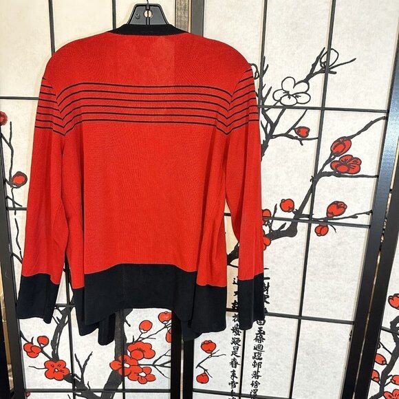Vintage Misook womens Red black stripe open cardigan size M long sleeves - Picture 6 of 6
